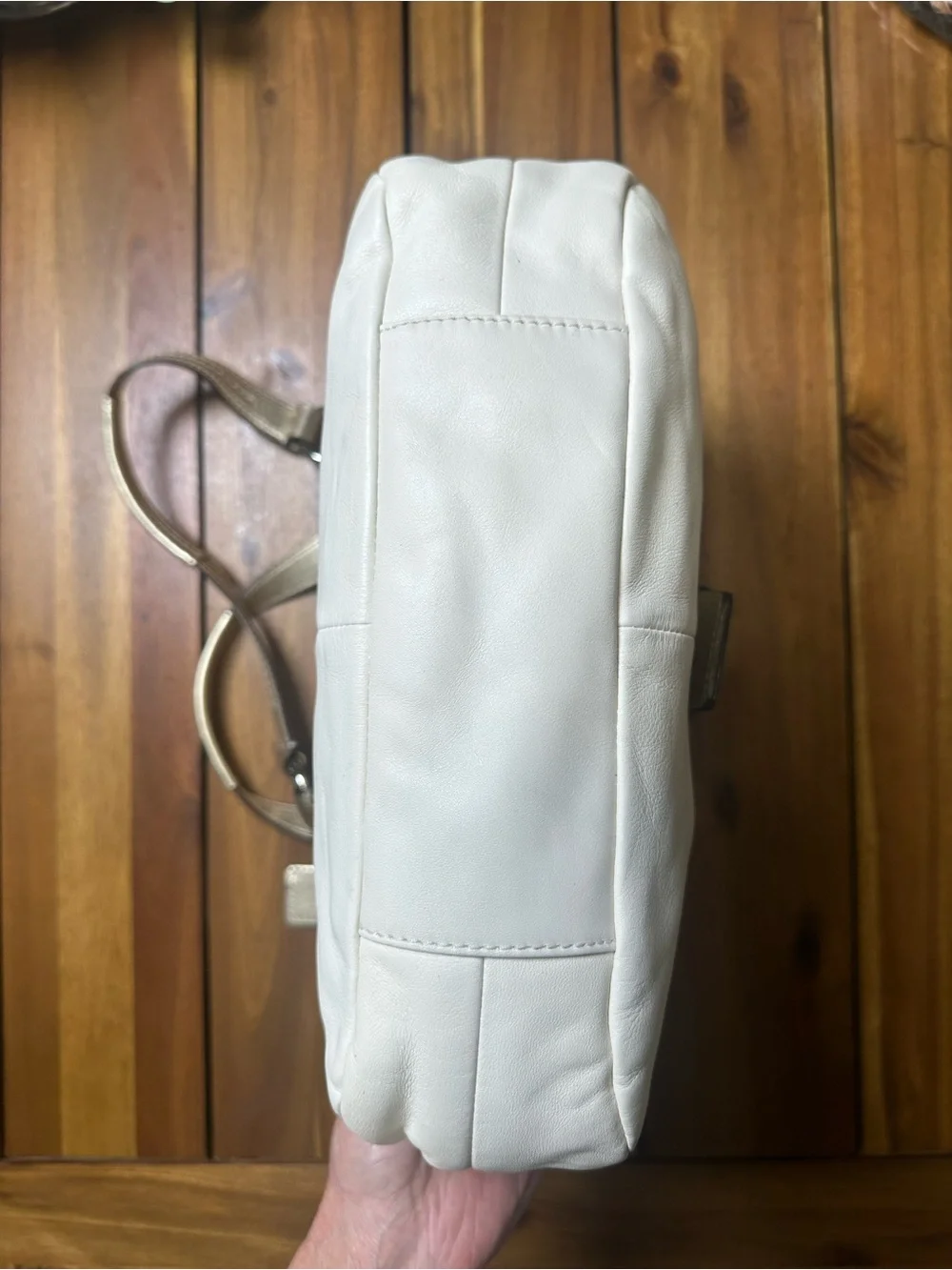 Coach Lynn SoHo White Smooth Leather Shoulder Bag with Gold Trim